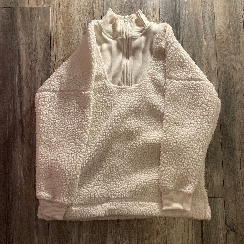 Aerie White Fleece Quarter Zip